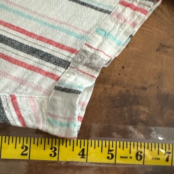 Linen Blend Crop Top Large Stripe Front Tie Beachy Coastal Weatherproof Vintage - Picture 6 of 9